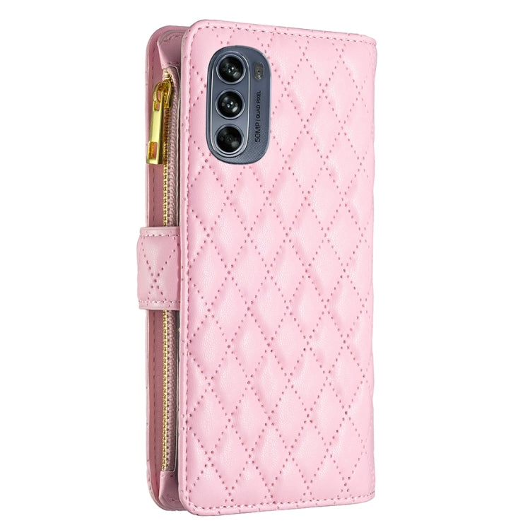 For Motorola Moto G62 Diamond Lattice Zipper Wallet Leather Flip Phone Case