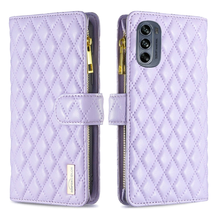 For Motorola Moto G62 Diamond Lattice Zipper Wallet Leather Flip Phone Case