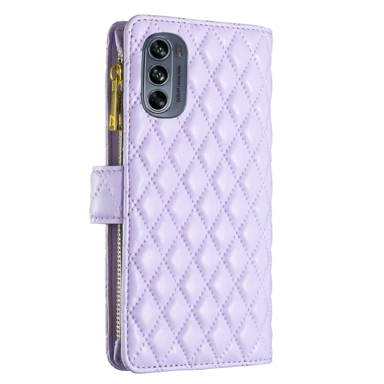 For Motorola Moto G62 Diamond Lattice Zipper Wallet Leather Flip Phone Case