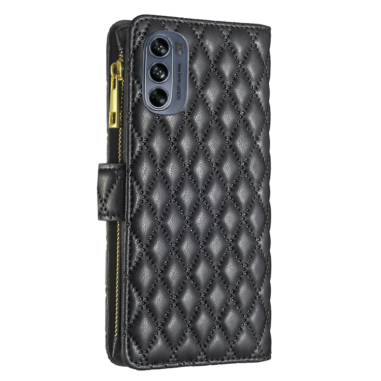 For Motorola Moto G62 Diamond Lattice Zipper Wallet Leather Flip Phone Case