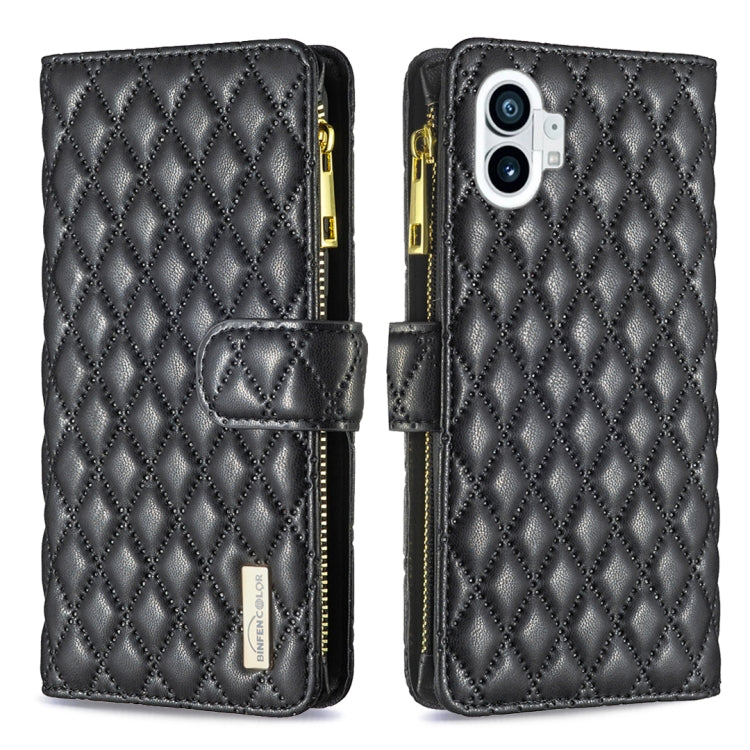 For Nothing Phone 1 Diamond Lattice Zipper Wallet Leather Flip Phone Case