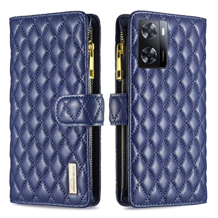 For OPPO A57 4G Diamond Lattice Zipper Wallet Leather Flip Phone Case