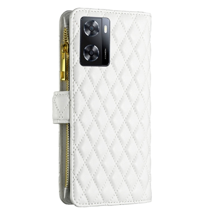 For OPPO A57 4G Diamond Lattice Zipper Wallet Leather Flip Phone Case
