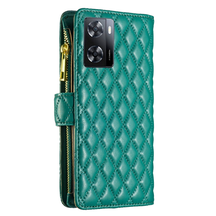 For OPPO A57 4G Diamond Lattice Zipper Wallet Leather Flip Phone Case