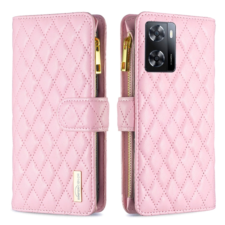 For OPPO A57 4G Diamond Lattice Zipper Wallet Leather Flip Phone Case