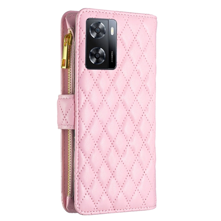 For OPPO A57 4G Diamond Lattice Zipper Wallet Leather Flip Phone Case