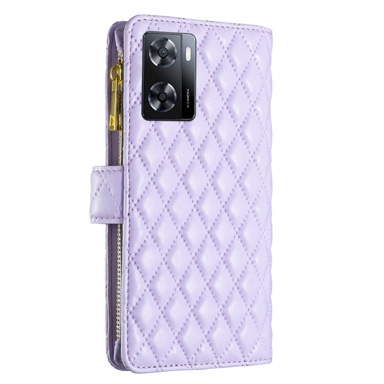 For OPPO A57 4G Diamond Lattice Zipper Wallet Leather Flip Phone Case