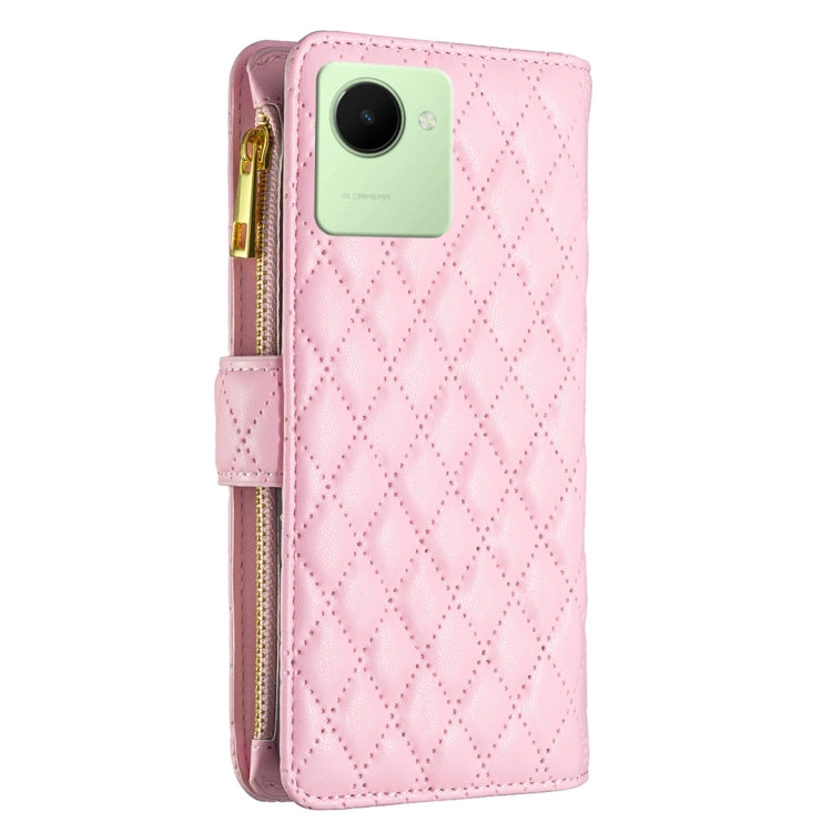 For Realme C30 Diamond Lattice Zipper Wallet Leather Flip Phone Case