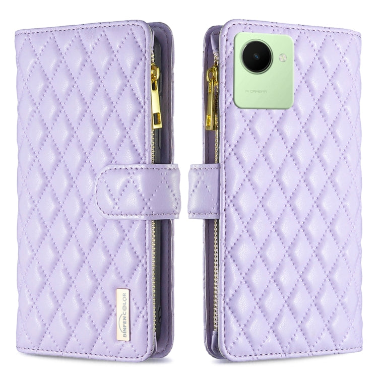 For Realme C30 Diamond Lattice Zipper Wallet Leather Flip Phone Case