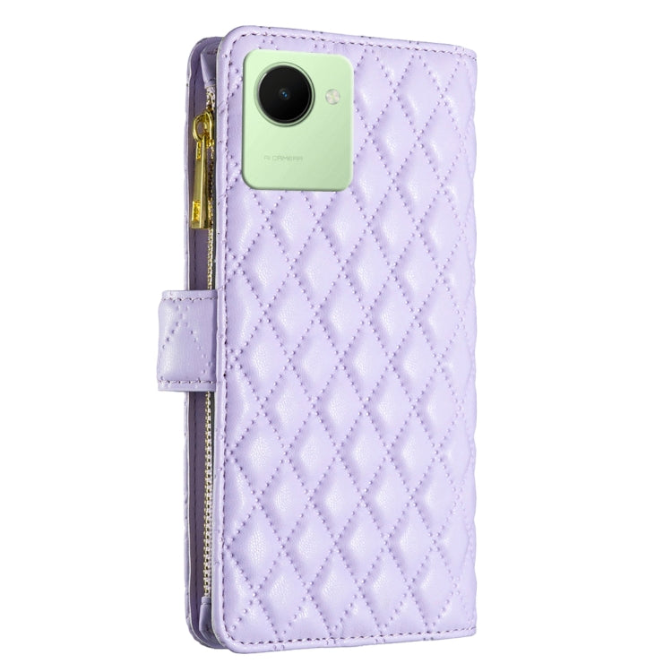 For Realme C30 Diamond Lattice Zipper Wallet Leather Flip Phone Case