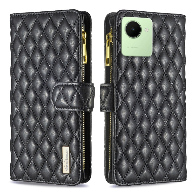 For Realme C30 Diamond Lattice Zipper Wallet Leather Flip Phone Case