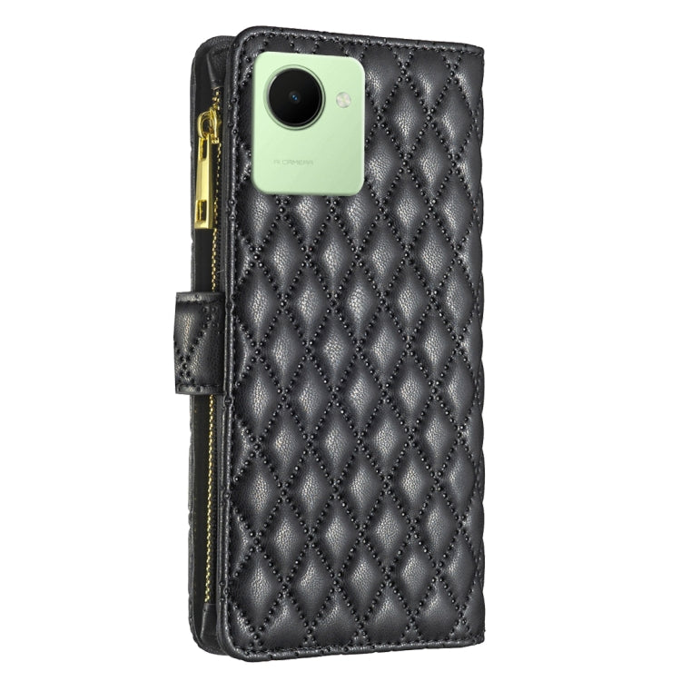 For Realme C30 Diamond Lattice Zipper Wallet Leather Flip Phone Case