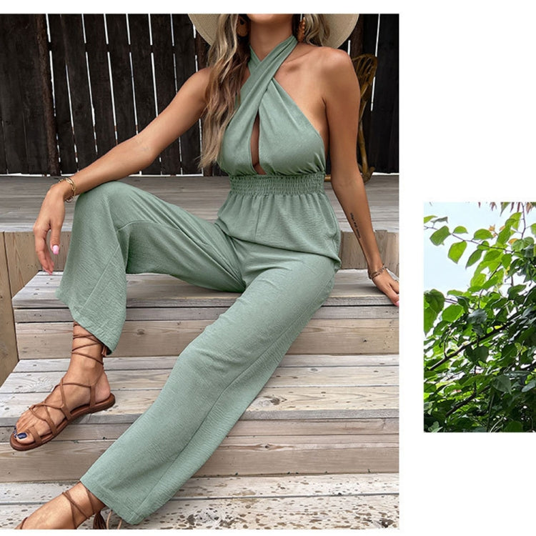 Sleeveless Straight-leg Pants Women Loose Jumpsuit, Size: