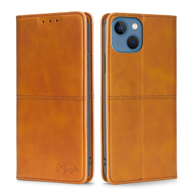 For iPhone 14 Cow Texture Magnetic Leather Phone Case