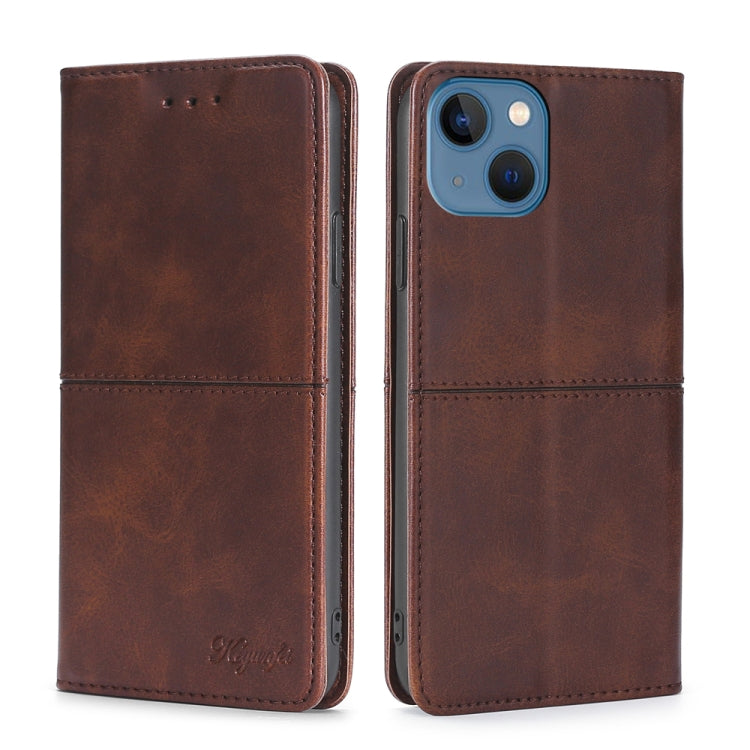 For iPhone 14 Plus Cow Texture Magnetic Leather Phone Case