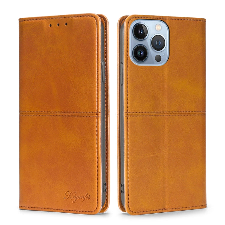 For iPhone 14 Pro Max Cow Texture Magnetic Leather Phone Case