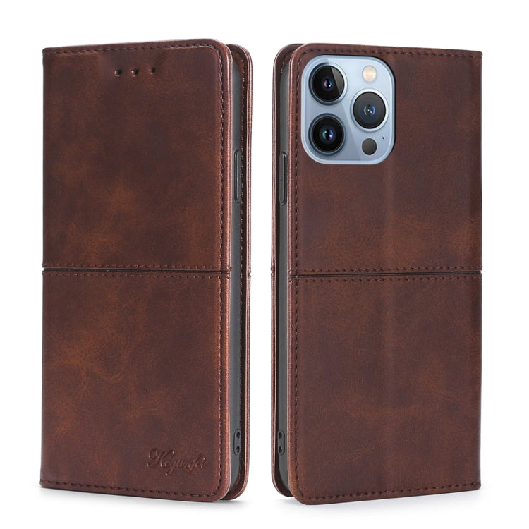 For iPhone 14 Pro Max Cow Texture Magnetic Leather Phone Case
