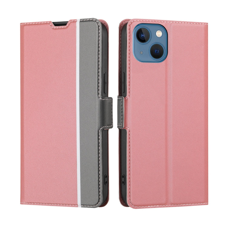 For iPhone 14 Plus Twill Texture Side Button Leather Phone Case