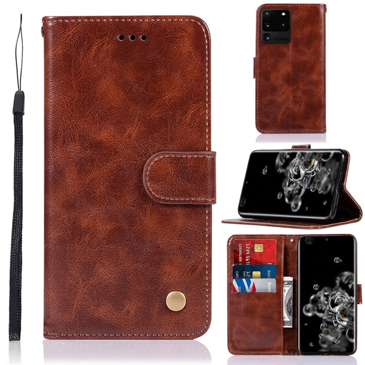 For Galaxy S20 Ultra Retro Copper Button Crazy Horse Horizontal Flip PU Leather Case with Holder & Card Slots & Wallet & Lanyard