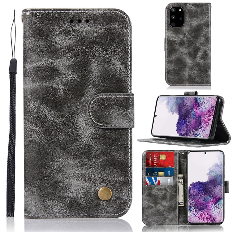 For Galaxy S20+ Retro Copper Button Crazy Horse Horizontal Flip PU Leather Case with Holder & Card Slots & Wallet & Lanyard