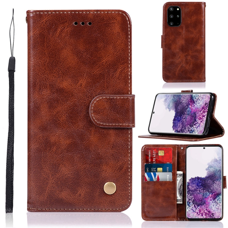 For Galaxy S20+ Retro Copper Button Crazy Horse Horizontal Flip PU Leather Case with Holder & Card Slots & Wallet & Lanyard