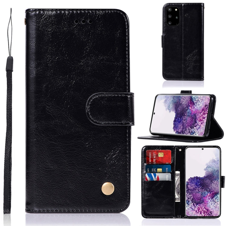 For Galaxy S20+ Retro Copper Button Crazy Horse Horizontal Flip PU Leather Case with Holder & Card Slots & Wallet & Lanyard