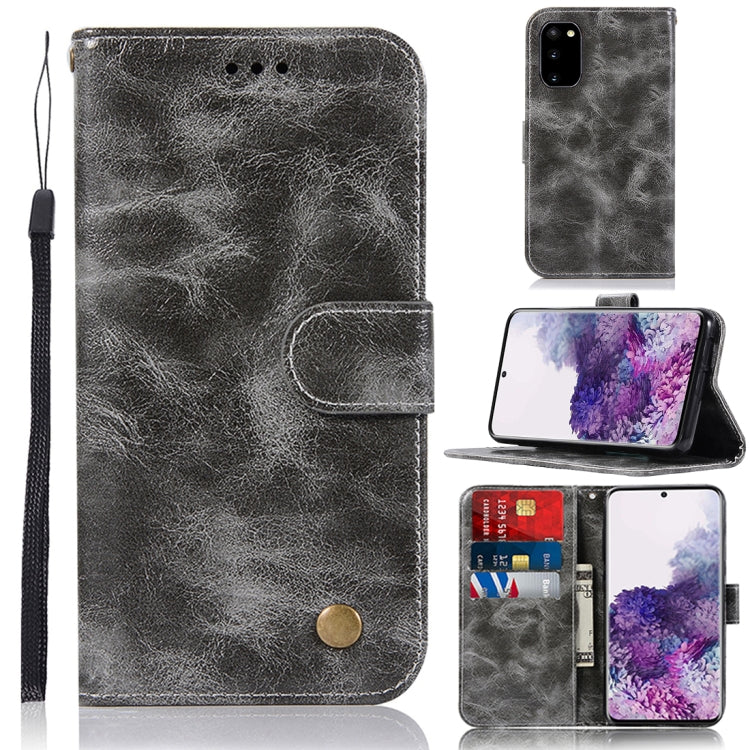 For Galaxy S20 Retro Copper Button Crazy Horse Horizontal Flip PU Leather Case with Holder & Card Slots & Wallet & Lanyard