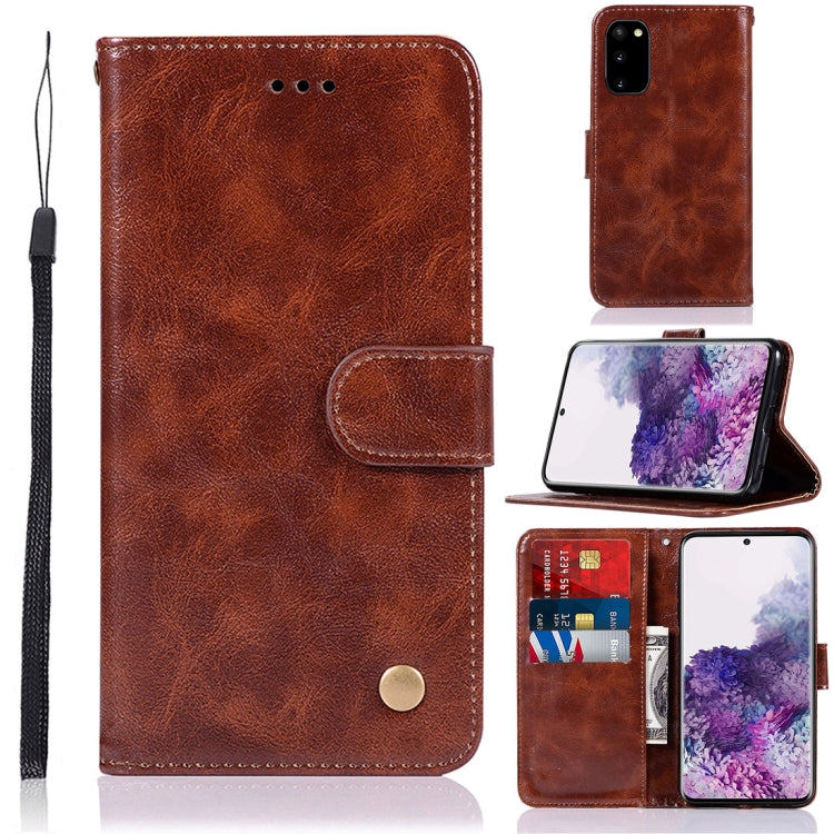 For Galaxy S20 Retro Copper Button Crazy Horse Horizontal Flip PU Leather Case with Holder & Card Slots & Wallet & Lanyard