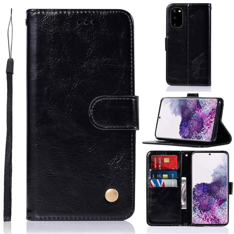 For Galaxy S20 Retro Copper Button Crazy Horse Horizontal Flip PU Leather Case with Holder & Card Slots & Wallet & Lanyard