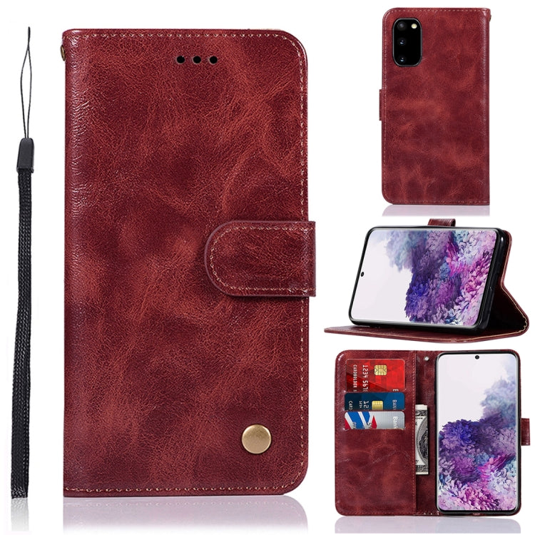 For Galaxy S20 Retro Copper Button Crazy Horse Horizontal Flip PU Leather Case with Holder & Card Slots & Wallet & Lanyard