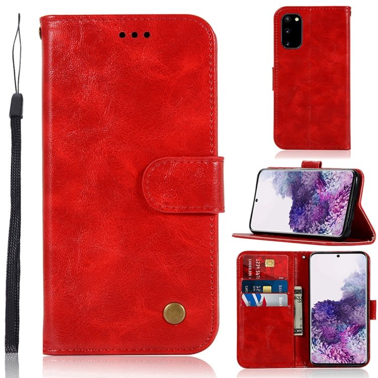 For Galaxy S20 Retro Copper Button Crazy Horse Horizontal Flip PU Leather Case with Holder & Card Slots & Wallet & Lanyard