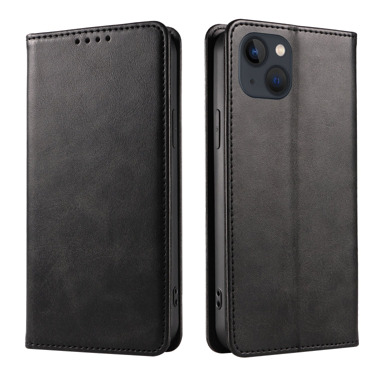 For iPhone 14 Calf Texture Magnetic Flip Leather Phone Case