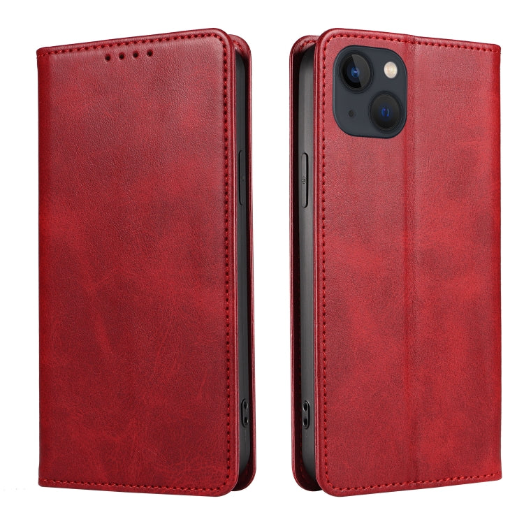 For iPhone 14 Calf Texture Magnetic Flip Leather Phone Case