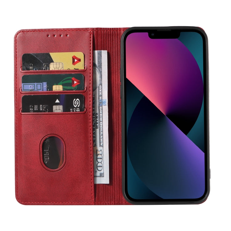For iPhone 14 Calf Texture Magnetic Flip Leather Phone Case