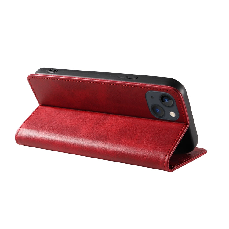 For iPhone 14 Calf Texture Magnetic Flip Leather Phone Case