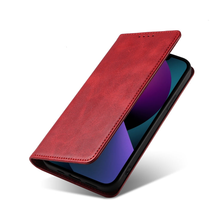For iPhone 14 Calf Texture Magnetic Flip Leather Phone Case