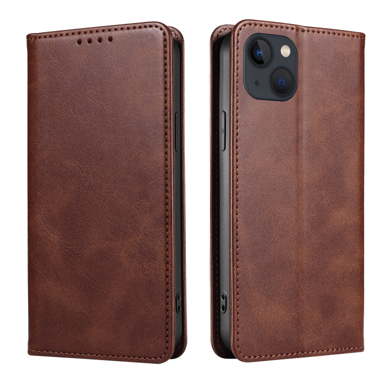 For iPhone 14 Calf Texture Magnetic Flip Leather Phone Case