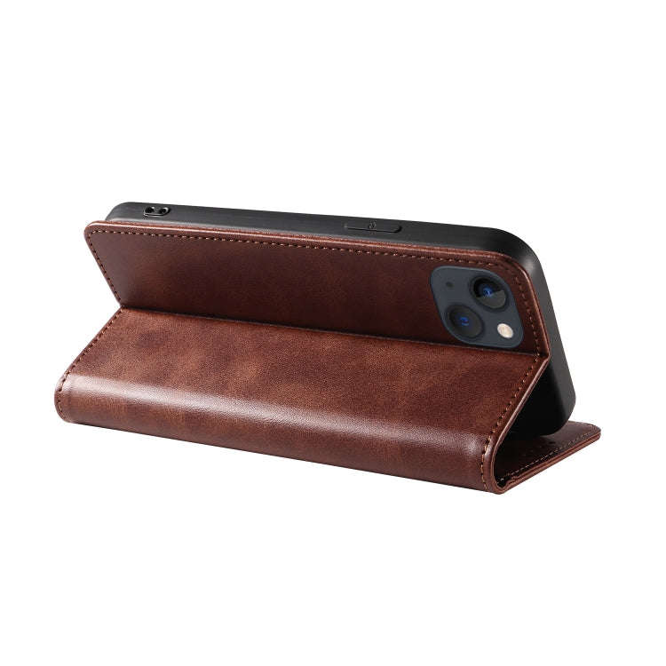 For iPhone 14 Calf Texture Magnetic Flip Leather Phone Case