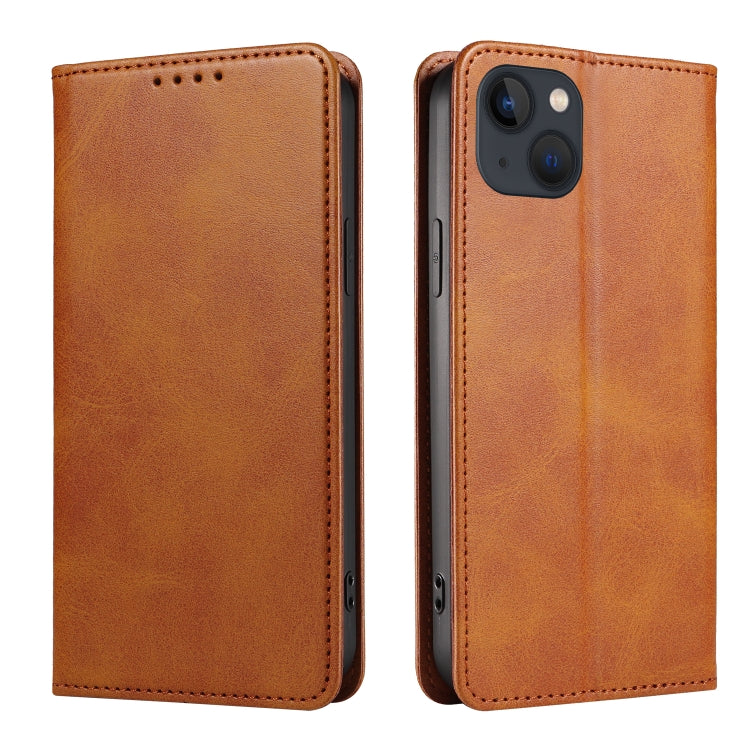 For iPhone 14 Calf Texture Magnetic Flip Leather Phone Case