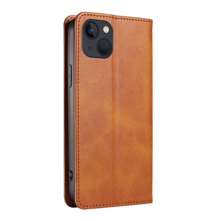 For iPhone 14 Calf Texture Magnetic Flip Leather Phone Case