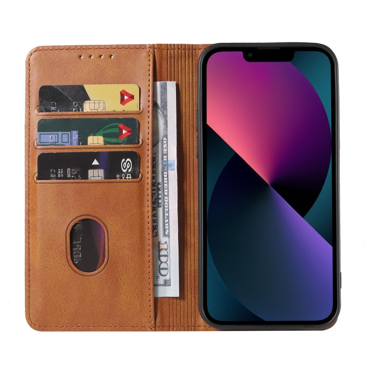 For iPhone 14 Calf Texture Magnetic Flip Leather Phone Case
