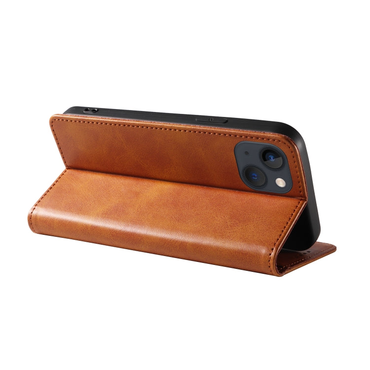 For iPhone 14 Calf Texture Magnetic Flip Leather Phone Case