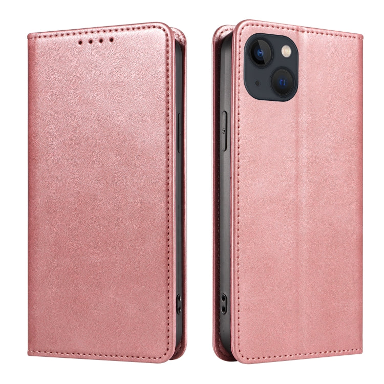 For iPhone 14 Calf Texture Magnetic Flip Leather Phone Case