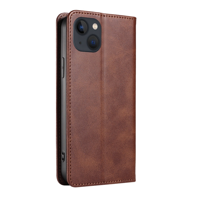 For iPhone 14 Plus Calf Texture Magnetic Flip Leather Phone Case