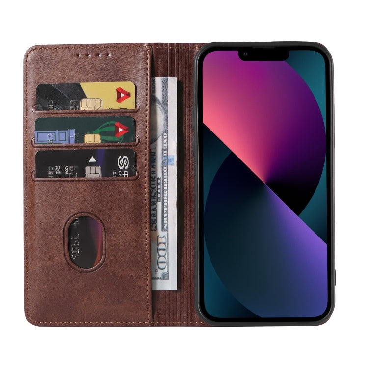 For iPhone 14 Plus Calf Texture Magnetic Flip Leather Phone Case