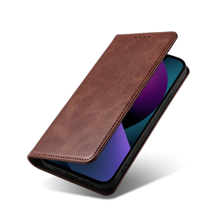 For iPhone 14 Plus Calf Texture Magnetic Flip Leather Phone Case