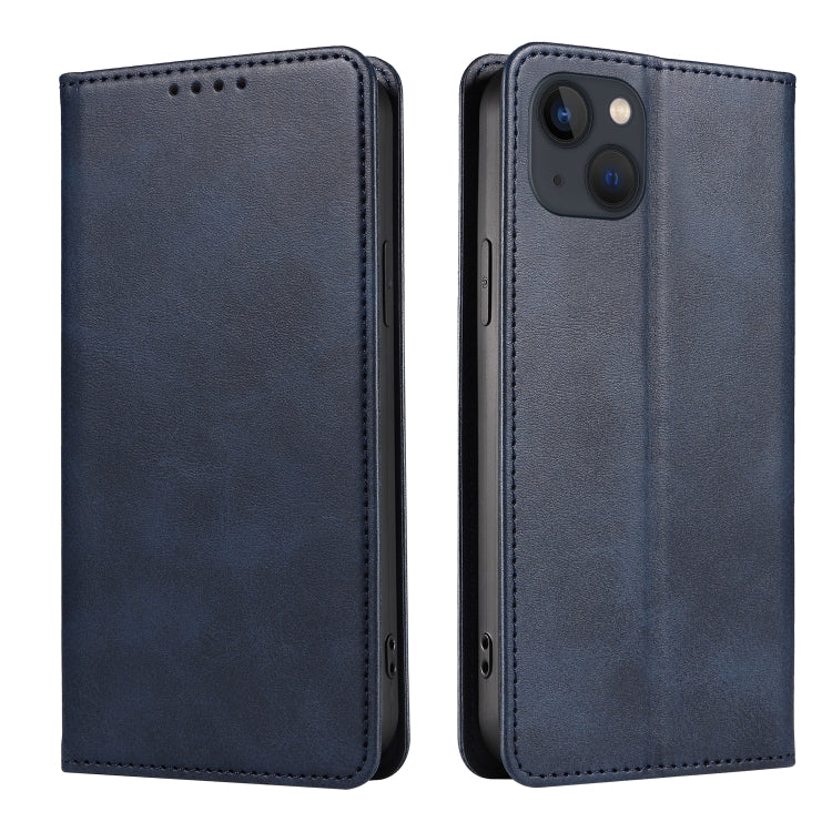 For iPhone 14 Plus Calf Texture Magnetic Flip Leather Phone Case