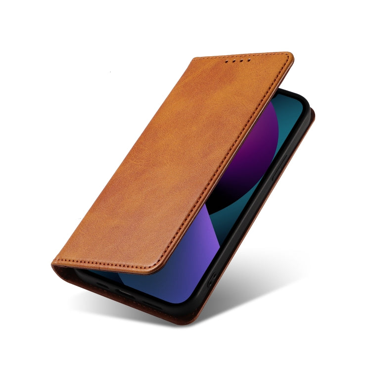 For iPhone 14 Plus Calf Texture Magnetic Flip Leather Phone Case