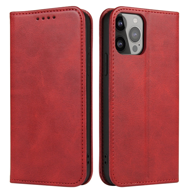 For iPhone 14 Pro Calf Texture Magnetic Flip Leather Phone Case