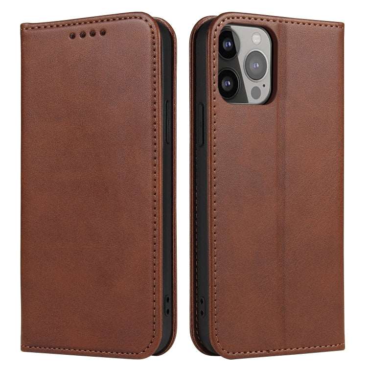 For iPhone 14 Pro Calf Texture Magnetic Flip Leather Phone Case
